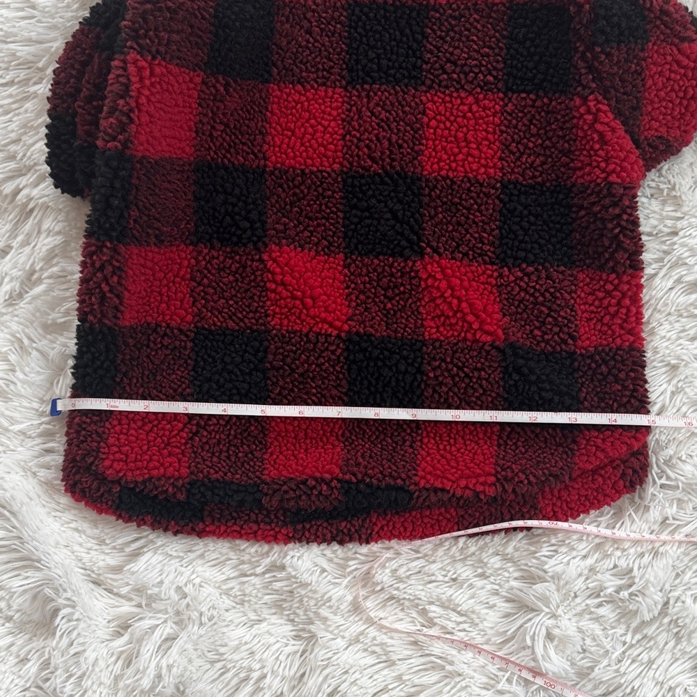 Heart to Tail Red & Black Buffalo Plaid Front Zip Lined Dog Sherpa Jacket - Picture 10 of 11